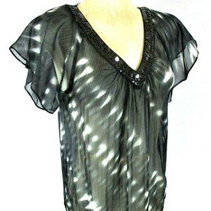 Express womens S  SEQUINS BEADS sheer top (N)E1MTD